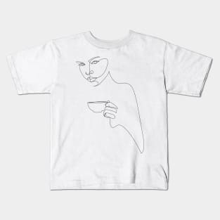 coffee girl - one line art Kids T-Shirt